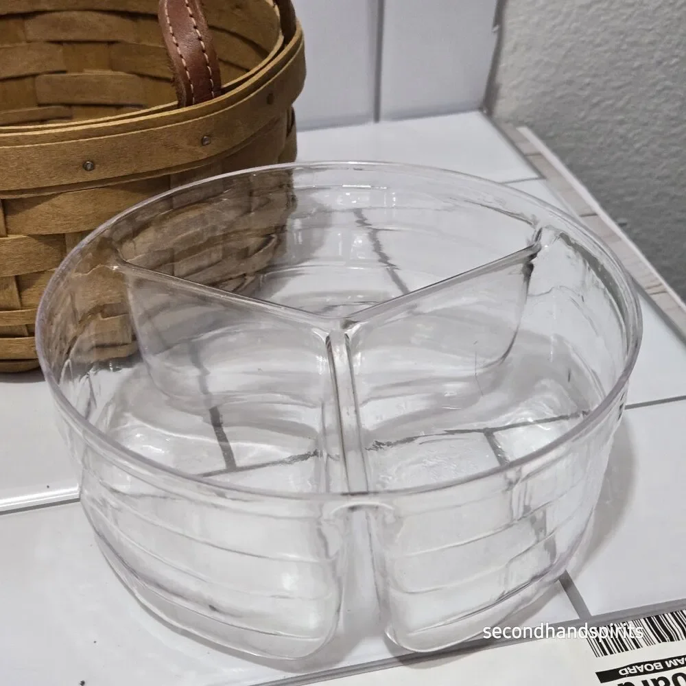Longaberger Round Button Basket Set w 3-Section Plastic Divided Protector